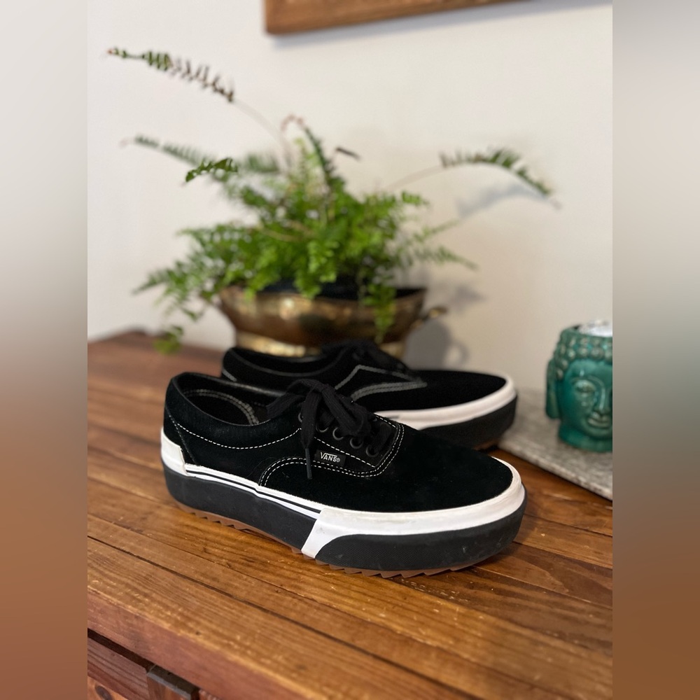 Vans Black and White Suede Platform Shoes